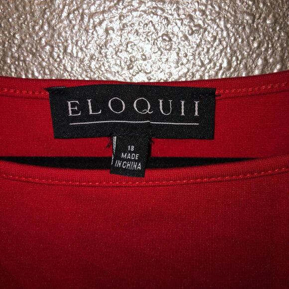 Eloquii Preppy Academia Patriotic Professional Red Side Drape 3/4 Sleeve Top - Picture 3 of 6